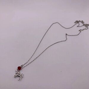 #014 Silver tone unicorn red bead necklace